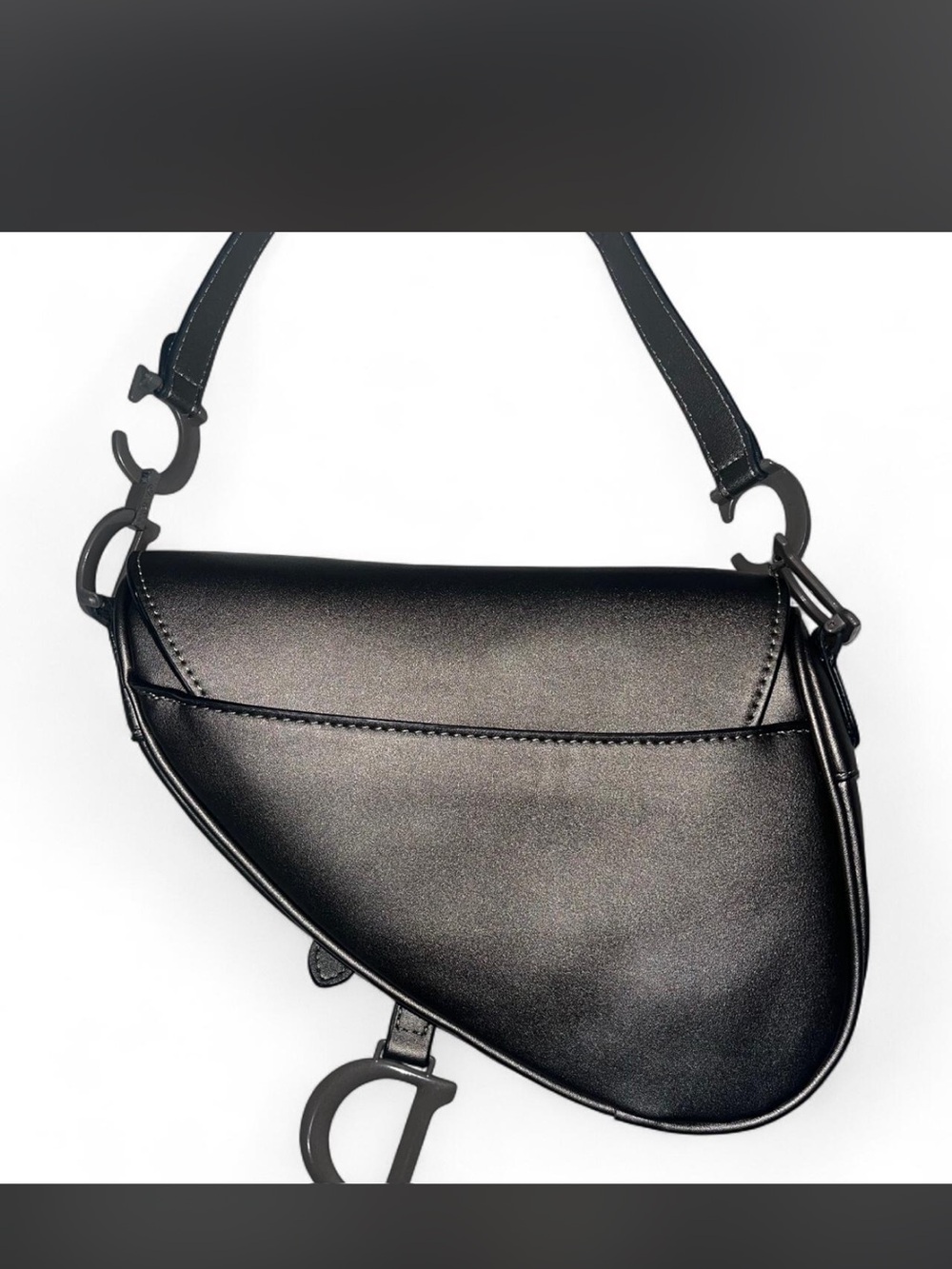 Dior Black Leather Saddle Bag with Branded Strap - Picture 3 of 8